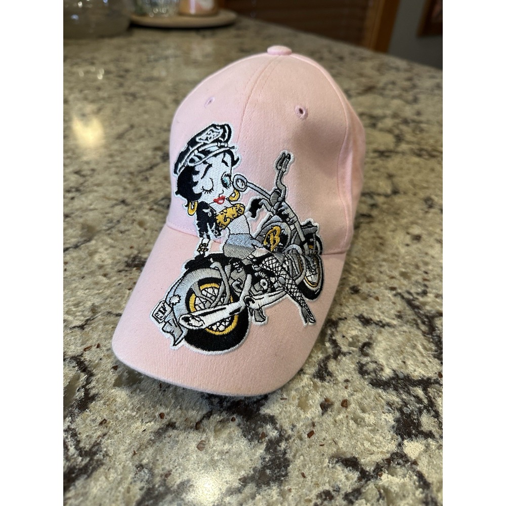 BETTY BOOP  Vintage 2002 Embroidered front 'Biker Betty'  Pink Ball Cap VTG